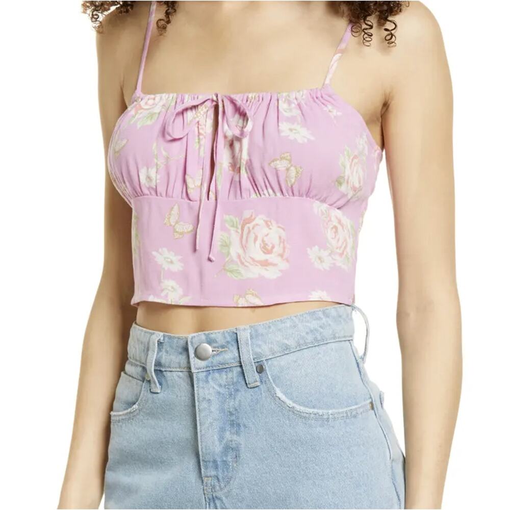 BP Nordstrom Womens Crop Tank 2X Pink Floral Print Top Camisole NWOT